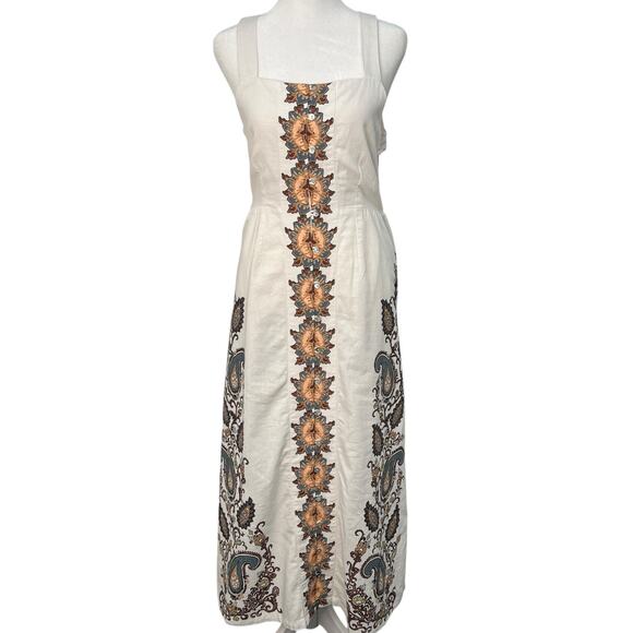 Cleobella Jolene Veneto Paisley Ivory Ankle Midi Linen Dress Boho Indie Cottage - Picture 2 of 16